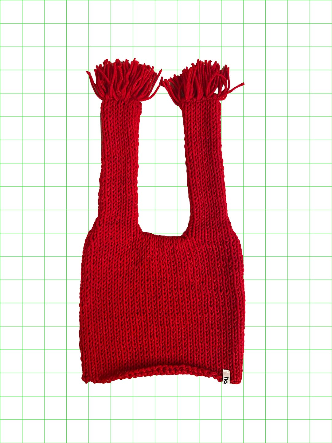 Weird knot beanie (red/fringe)