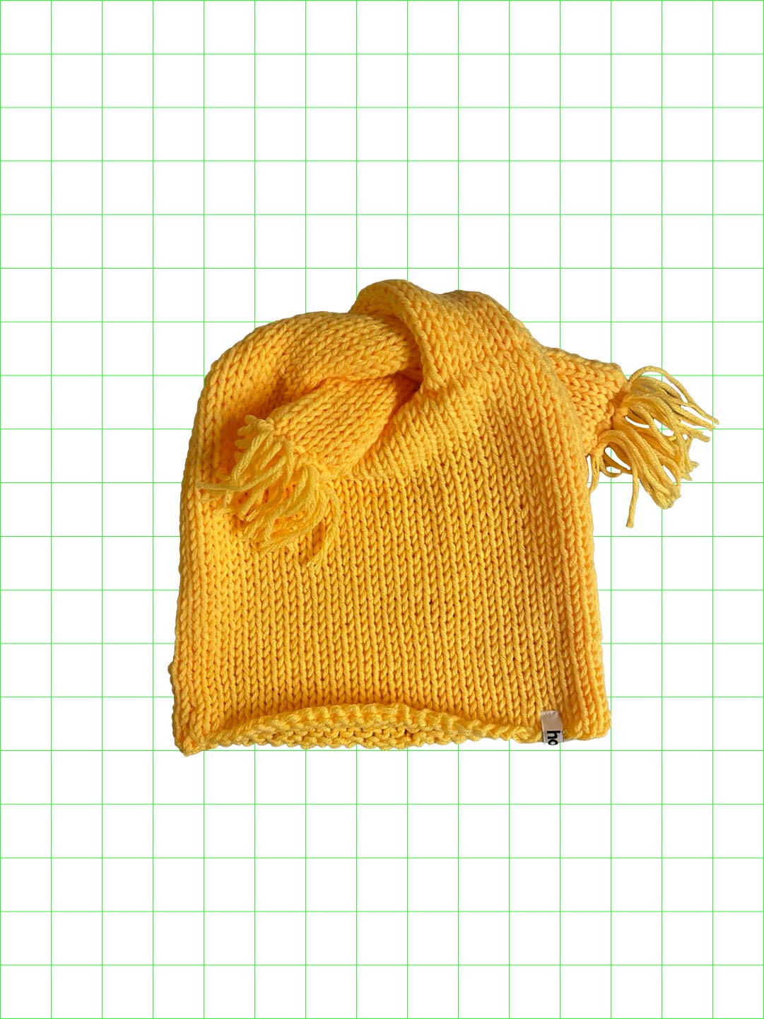 Weird knot beanie(yellow/fringe)