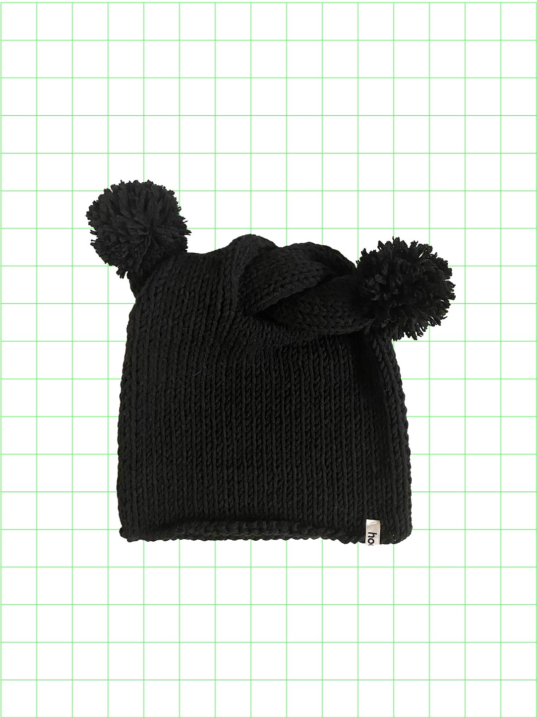 Weird knot beanie(black/pom-pom)