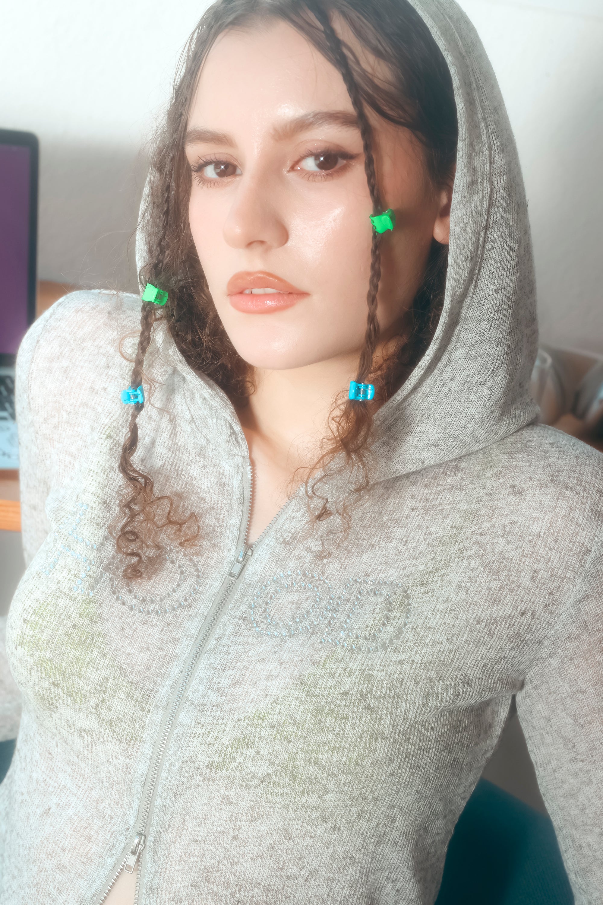 bijou knit hoodie(gray )