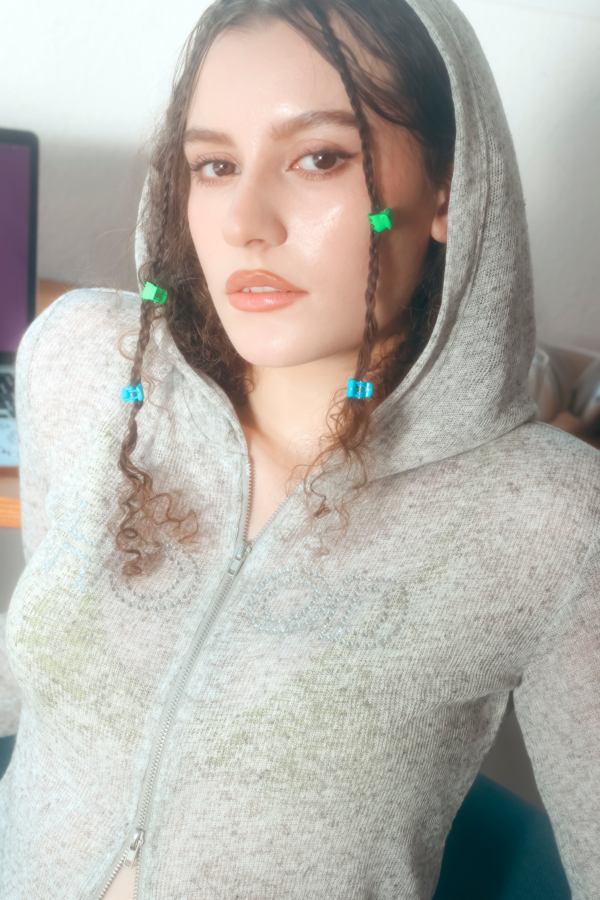 bijou knit hoodie(gray )