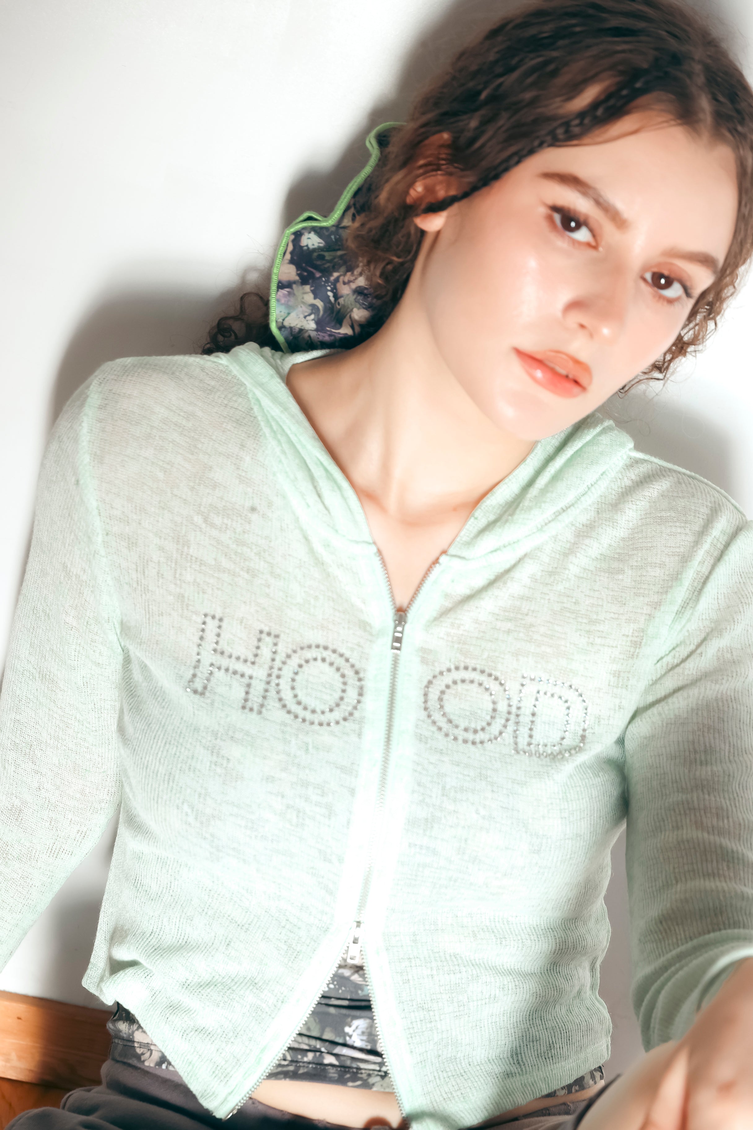 bijou knit hoodie(gray )
