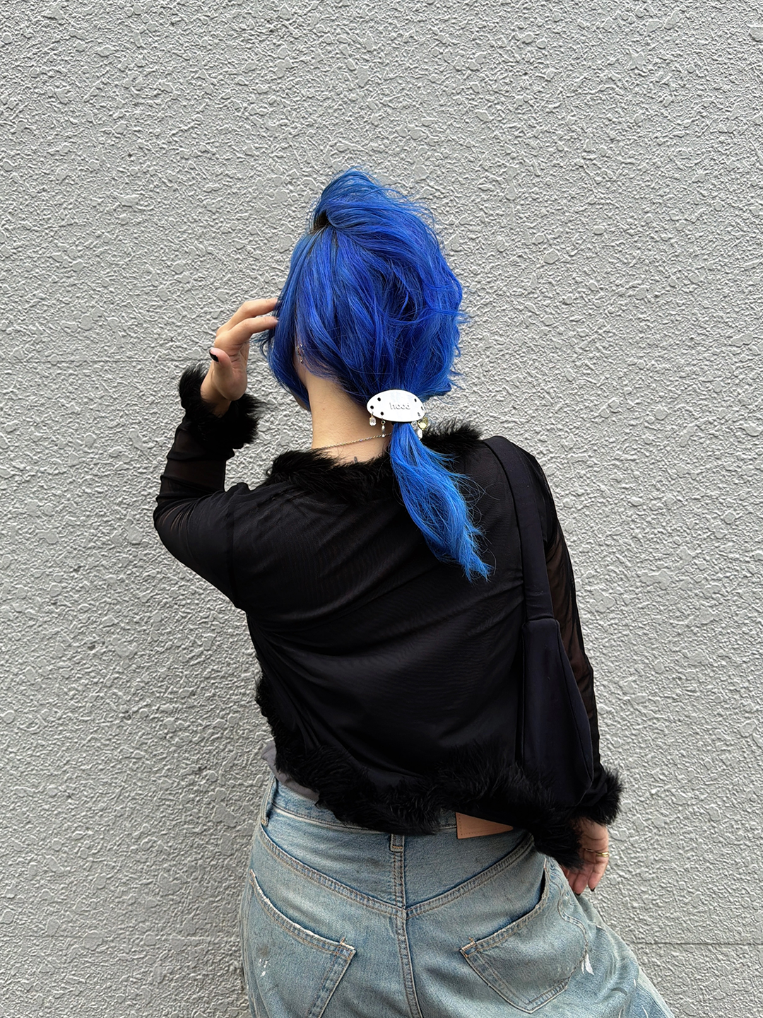 sheer feather cardigan (black）