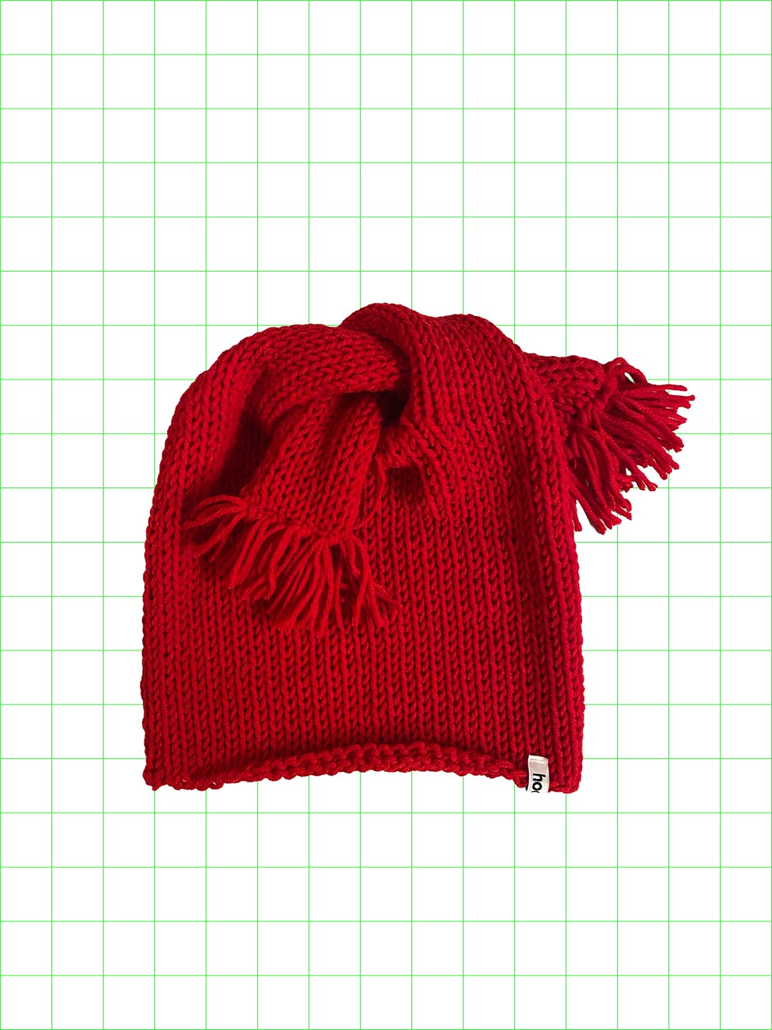 Weird knot beanie (red/fringe)